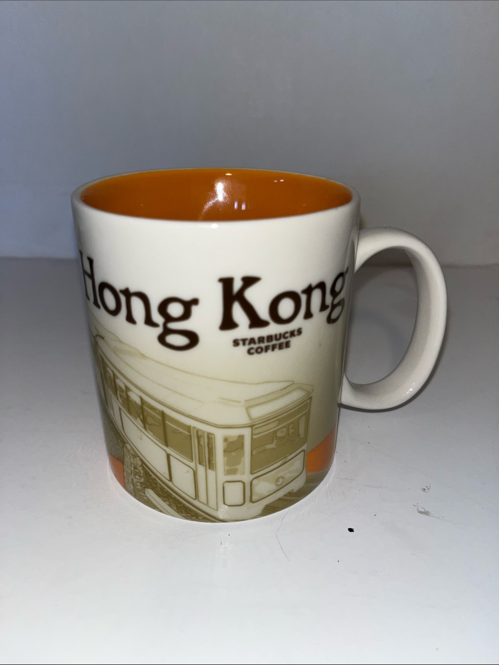 Starbucks Hong Kong Cream Exterior Orange Interior Ceramic Mug